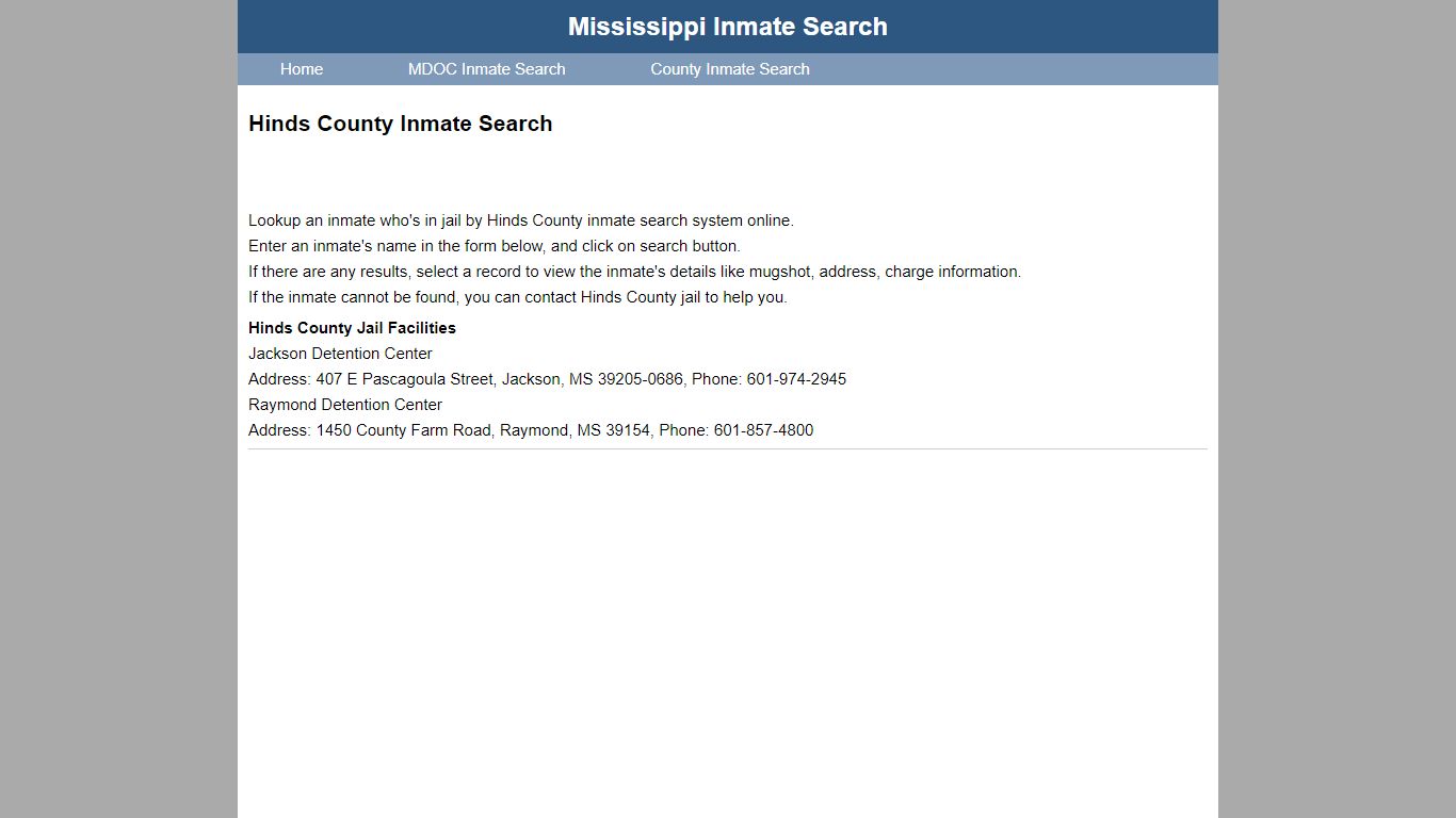 Hinds County Inmate Search - Mississippi Inmate Search